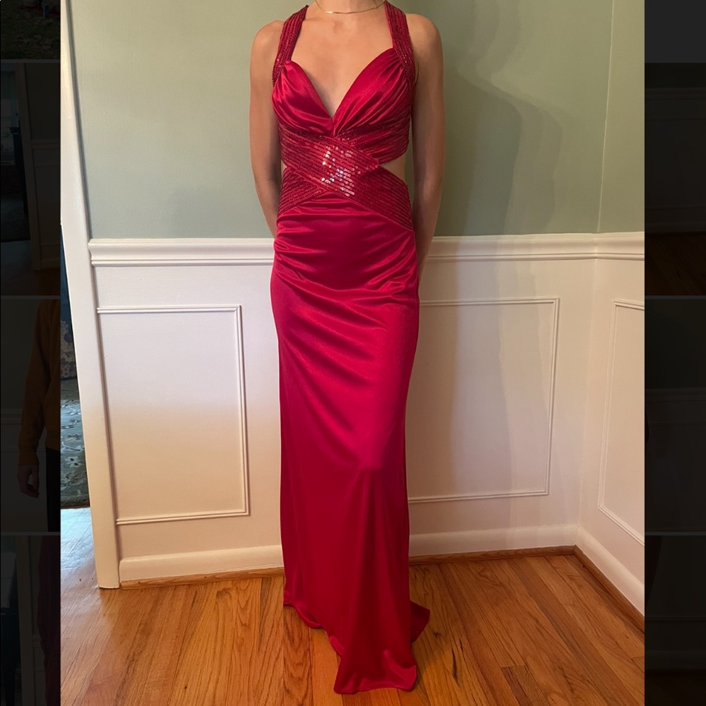 PROM DRESS red satin gown